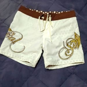 SoCal Board Shorts sz 3 Brown White Gold Polka Dots